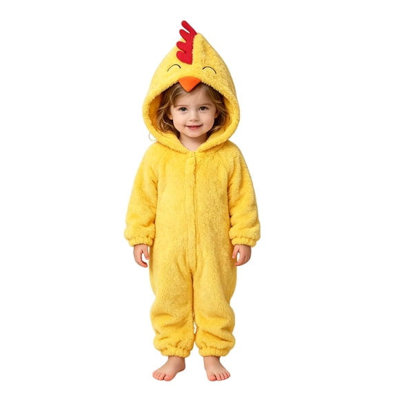 Krdevn Chicken Plush Hooded Onesie Full Zip Animal Long Sleeve Jumpsuit for Kids Party Outfit Yellow,3-6 Months