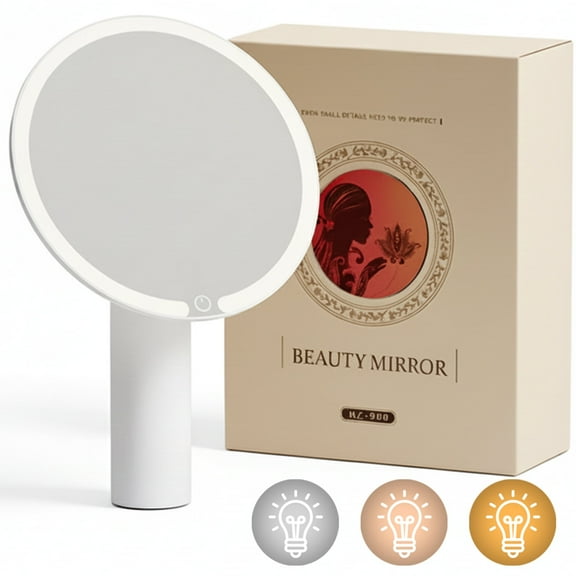 JUUTREN Makeup Mirror with Lights, Lighted Vanity LED Magnifying Mirror, Compact 2-in-1 Handheld and Tabletop Standing Design, 3 Color Dimmable Touch Control for Travel Home and Daily Beauty Use