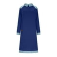 thumbnail image 4 of Vibrex Plus Size Dresses Women's solid color casual long sleeved lapel denim patchwork cuff hem pullover dress Flowy Casual Maxi Dresses Navy_2XL, 4 of 8