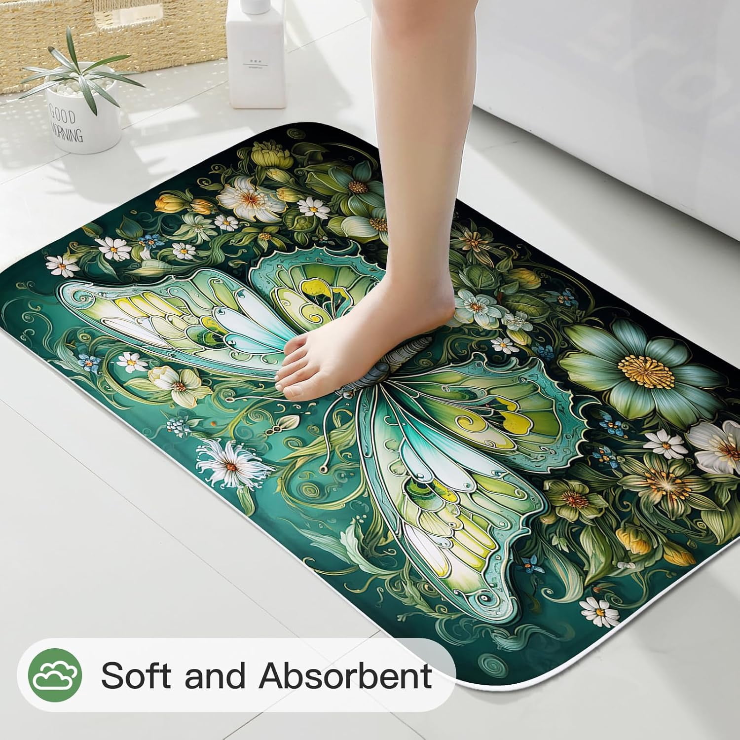 4 Pcs Purple Butterfly Shower Curtain Set with Non-Slip Rugs, Modern Toilet Lid Cover and Bath Mat, Floral Chic Bathroom Decor Set with Shower Curtain and Rugs