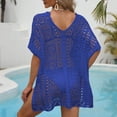 thumbnail image 6 of Xuhomer Beach Cover Ups for Women Knitted Hollow Short Sleeve V-Neck Crochet Summer Cover Up Bikini Swimsuits Bathing Suits Loose Tunics Sunscreen Cover Swimsuit Cover-up Dress Blue Free Size, 6 of 6