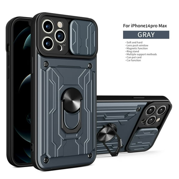 Apple iPhone 14 Pro Max Heavy Duty Rugged Case, Shockproof Cover With Slide Lens Protector  Magnetic 360° Ring Kickstand Magnetic Car Mount Phone Case  Apple iPhone 14 Pro Max,Gray