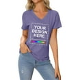 thumbnail image 6 of FAOWME Women's T Shirts Short Sleeve V Neck Letter Print Comfortable Slim Fit Tops For Casual Daily Wear Purple S, 6 of 8
