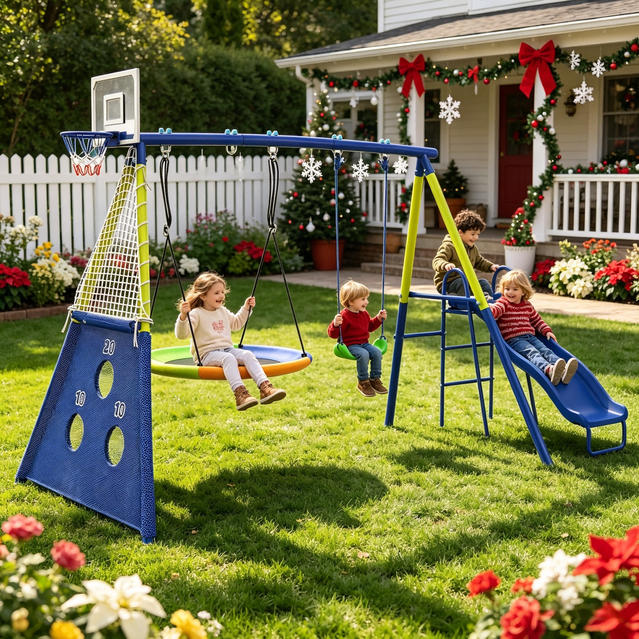 Shengchao Trade Metal Kids Swing Set – Heavy Duty Outdoor A-Frame with 2 Swings, Backyard Playground Equipment for Children