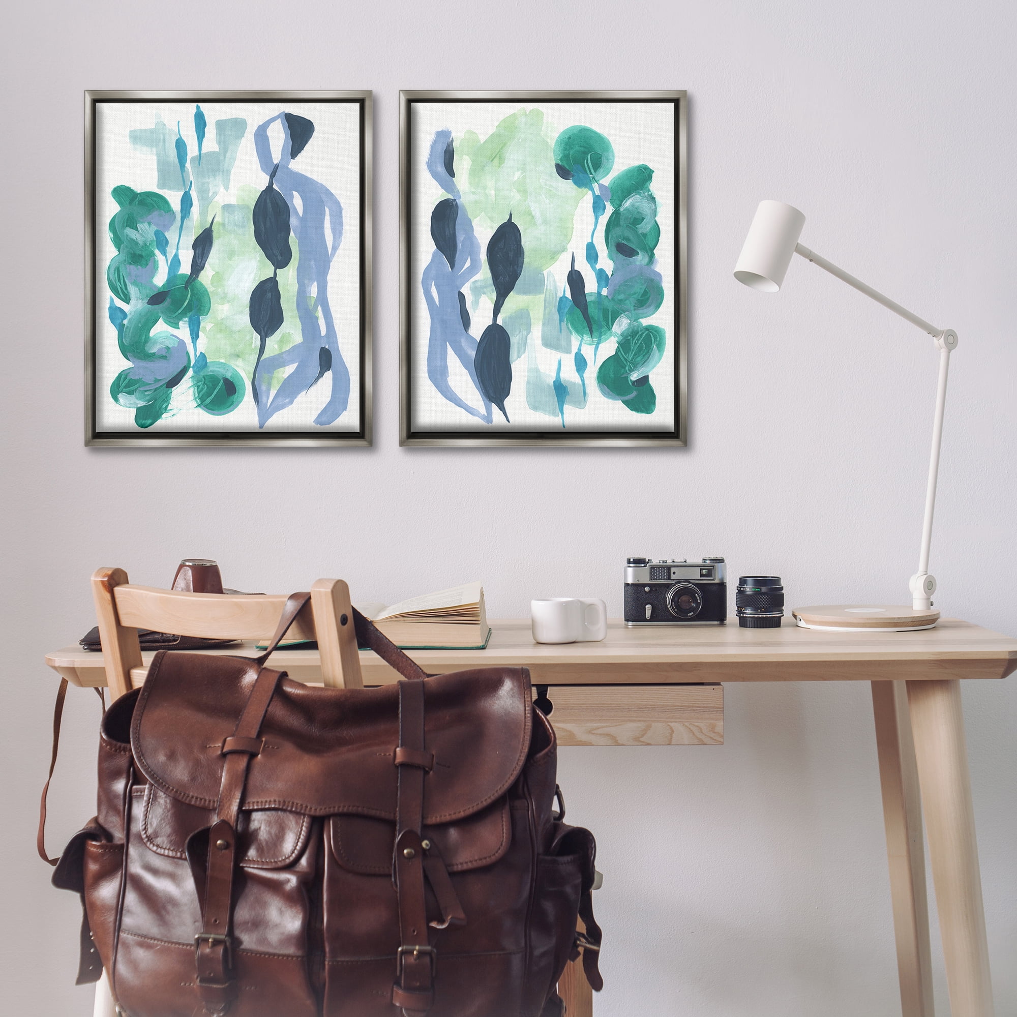 Stupell Industries Fluid Wavy Shapes Abstract Painting Gray Floater Framed Canvas Art Print Wall Art, 31 x 25, Set of 2