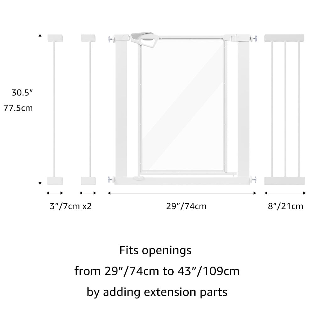 unipaws Clear Dog Gate for Dogs, Walk -Thru Pet Gate for Doorway Stairs , Pressure Mounted, Indoor/Outdoor Use, White