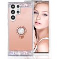 thumbnail image 2 of Compatible with Galaxy S23 Ultra Makeup Mirror Case Diamond Glitter Rhinestone with Ring Stand Kickstand Cute for Girls Women Cover Bling Crystal Ring Holder Finger Grip Phone Case Rose Gold, 2 of 12