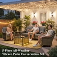 thumbnail image 3 of Ovios 5 Pieces Outdoor Patio Furniture Set High-Back Rattan Wicker Conversation Set Outdoor Sectional with Swivel Chairs & Solar Light Coffee Table, Dark Grey, 3 of 9
