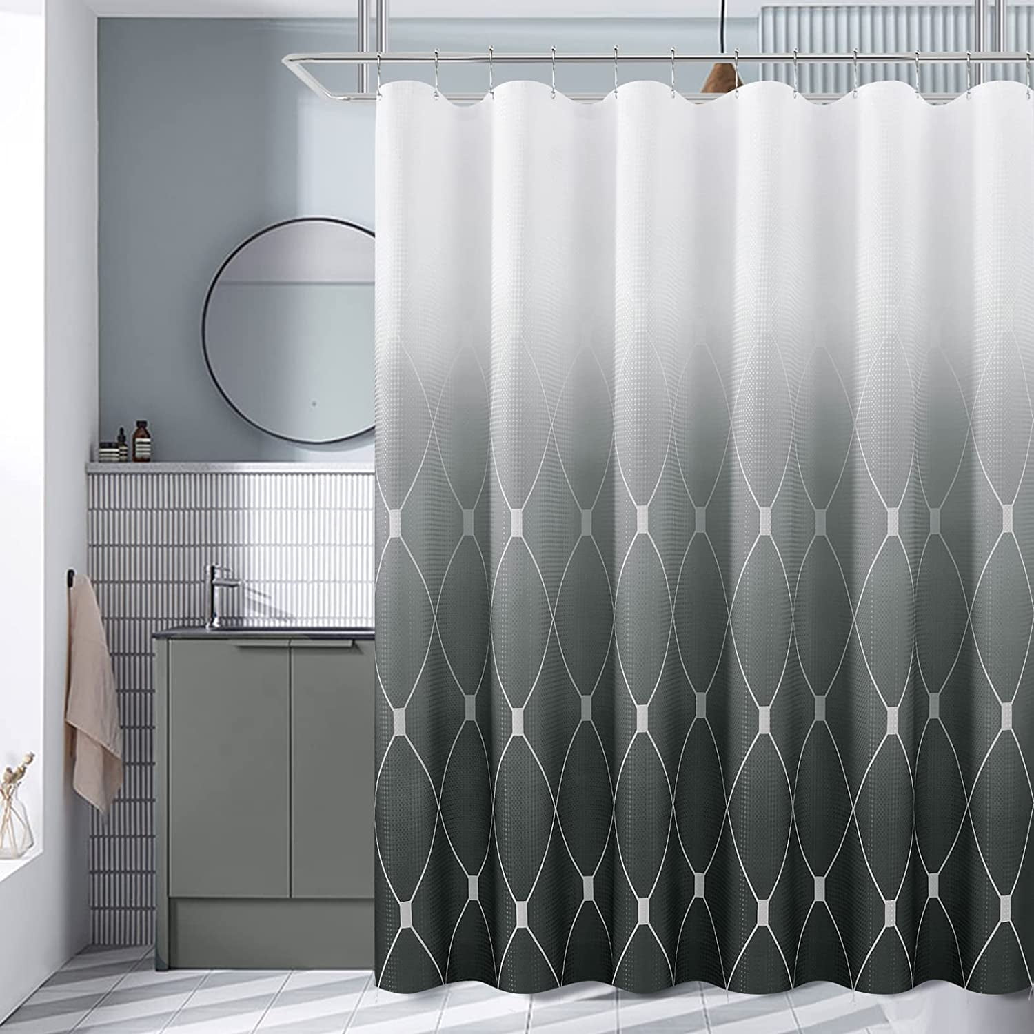 Textured Ombre Shower Curtain Extra Long 72" x 84",Gray Geometric