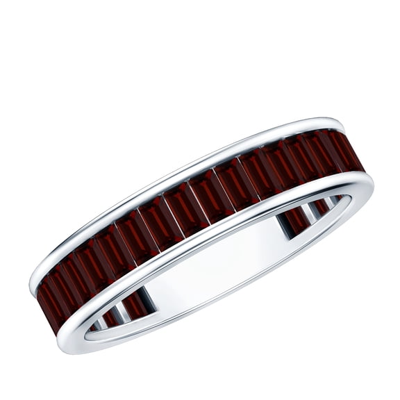 Rosec Jewels Natural Garnet Eternity Ring for Women - AAA Quality - Baguette Garnet Wedding Anniversary Ring - with Jewelry Box, 925 Sterling Silver, US 4.00