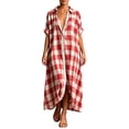 thumbnail image 3 of ibiyuan Linen Maxi Dress Women Short Sleeve Button Down Casual Cotton Shirt Dress Loose Summer Gingham Beach Cover Up, 3 of 5