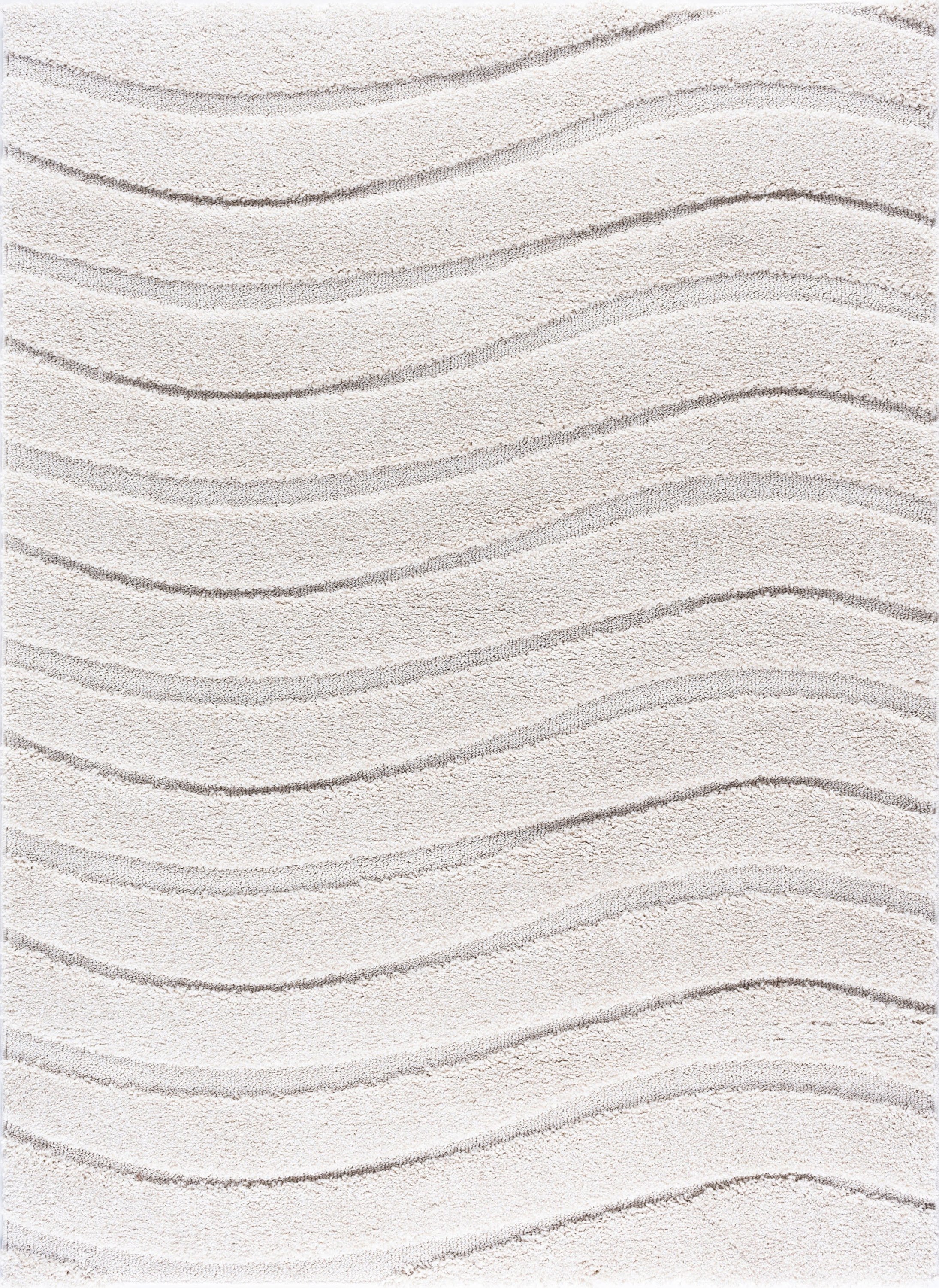 Contemporary 7x10 Area Rug Shag Thick (6'7'' x 9'6'') Stripe Cream, Cream Living Room Easy to Clean