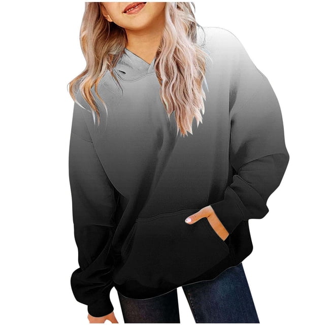 JAKANYQ Sweat à Capuche Décontracté pour Filles Printemps Dégradé Col Rond Manches Longues avec Poche Noir 18-24 Mois