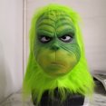 thumbnail image 4 of Disfraz de monstruo de pelo verde para Navidad, máscara con gorro rojo de Papá Noel, accesorios para fiesta de Halloween, máscara de cabeza completa de látex verde para adultos, 4 of 5