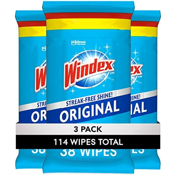 Windex Glass And Surface Pre-Moistened Wipes, Original, 38 Wipes, 3 Ct