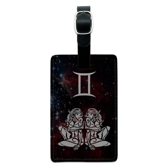 Gemini Twins Zodiac Sign Horoscope in Space Rectangle Leather Luggage Card Suitcase Carry-On ID Tag