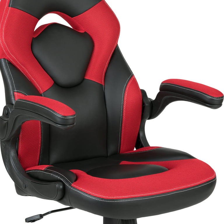 Black Gaming Desk and Red/Black Racing Chair Set with Cup Holder