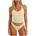 thumbnail image 2 of Womens Tank Tops with Shelf Bra Ribbed Crop Tees Halter Scoop Neck Backless Yoga Workout Camisole Summer Shirt (L, Beige), 2 of 6