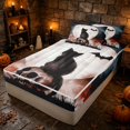 thumbnail image 3 of Erosebridal Spooky Black Cat Zipper Twin Comforter Sets with Fitted Sheet and 2 Pillowcases, Halloween Skull Bat Zipper Bedding Set for Boys Girls, Black Red Grey, Black Reversible, 3 of 7