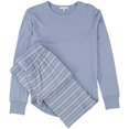 thumbnail image 1 of Seeing Stars Womens 2-Pc. Solid and Stripes Pajama Set, Blue, Large, 1 of 4