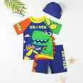 thumbnail image 3 of GYRATEDREAM Toddler Boy 3-Piece Swimwear Set Little Boy Swimsuit with Hat UPF 50+ Rash Guards Short Sleeve Bathing Suit for Boys,Size 6-7 Years, 3 of 8