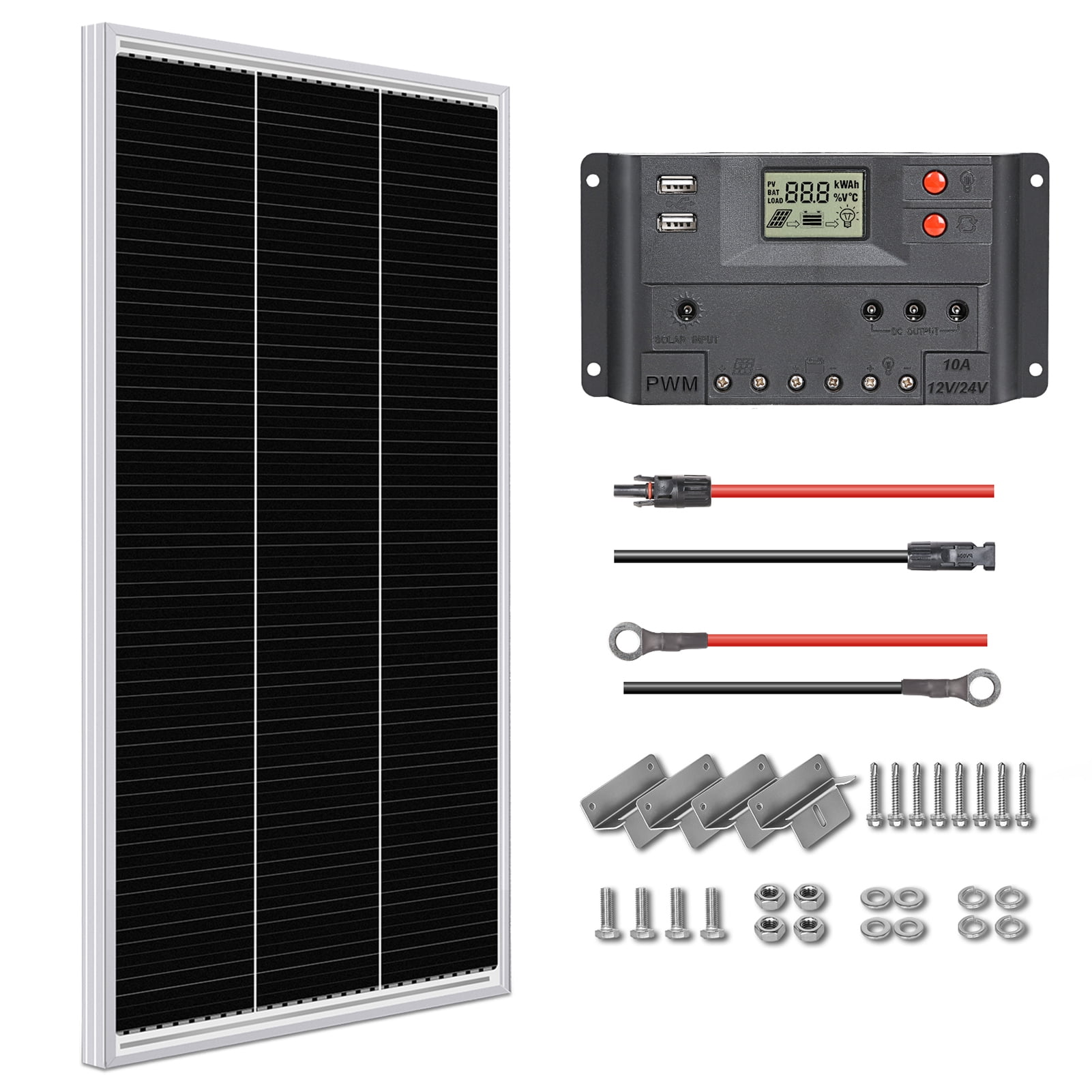 1Autodepot 12 Volt 100 Watt Solar Panel Starter Kit, High Efficiency