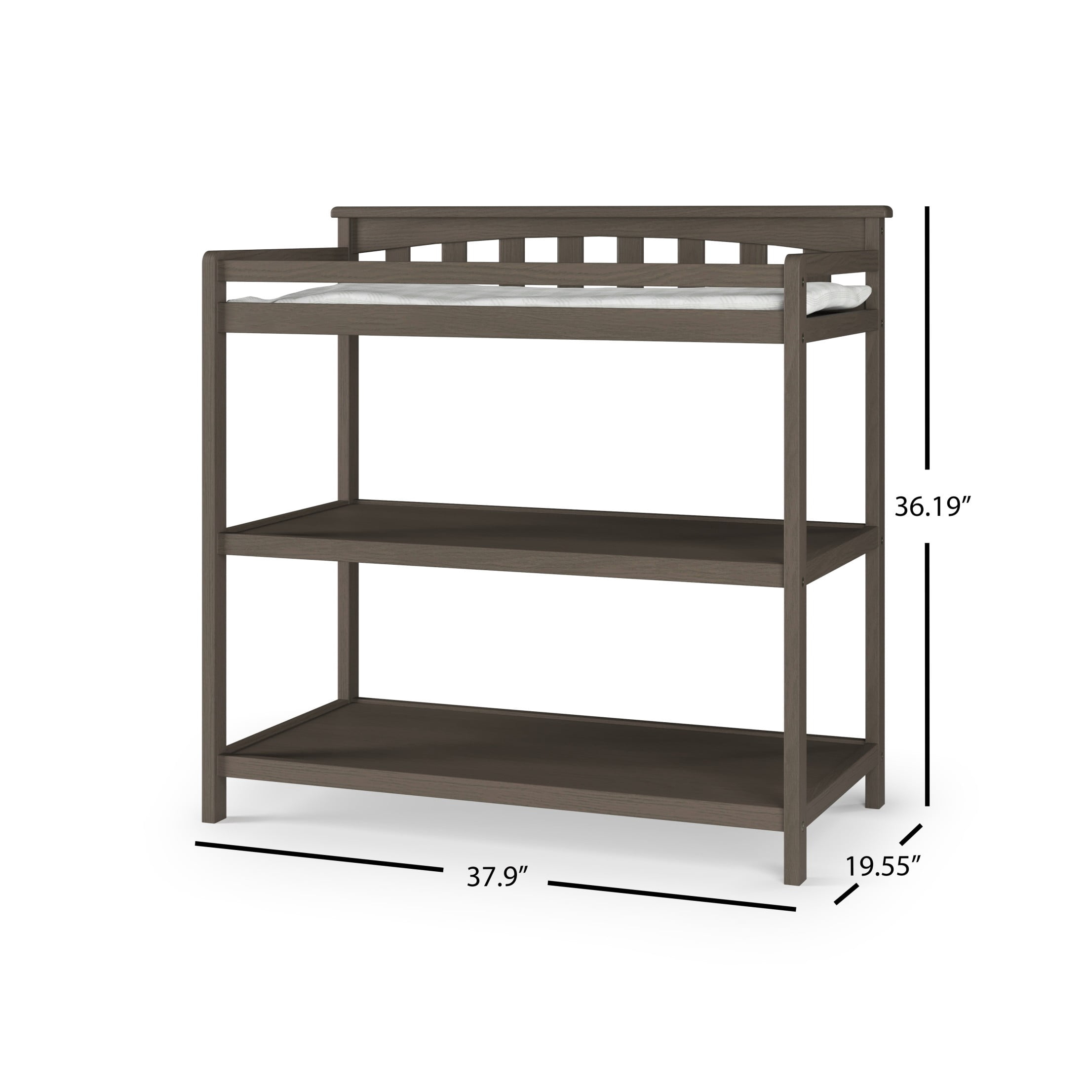 Child Craft Flat Top Changing Table with Pad & Strap, 2 Storage Shelves, Anti-Tip Kit, Dapper Gray