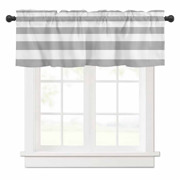 Grey and White Stripe Valances for Windows Simple Style Irregular Rod Pocket Curtain Valance Window Treatment Short Curtains for Kitchen Living Room, 60"x14"
