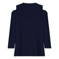 thumbnail image 5 of Inleife New Arrivals Tops for Women Fashion Solid Color Off-Shoulder Leakage 3/4 Sleeves Pullover Tops, 5 of 6