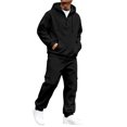 thumbnail image 2 of Mens 2 Piece Outfits Long Sleeve Half Zip Hoodies Joggers Solid Color Pullover Casual Streetwear Comfortable Tracksuit Men Black L, 2 of 8