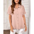 thumbnail image 4 of Blusa suelta con cuello en V, manga corta informal para mujer, top rosa de verano, 4 of 6