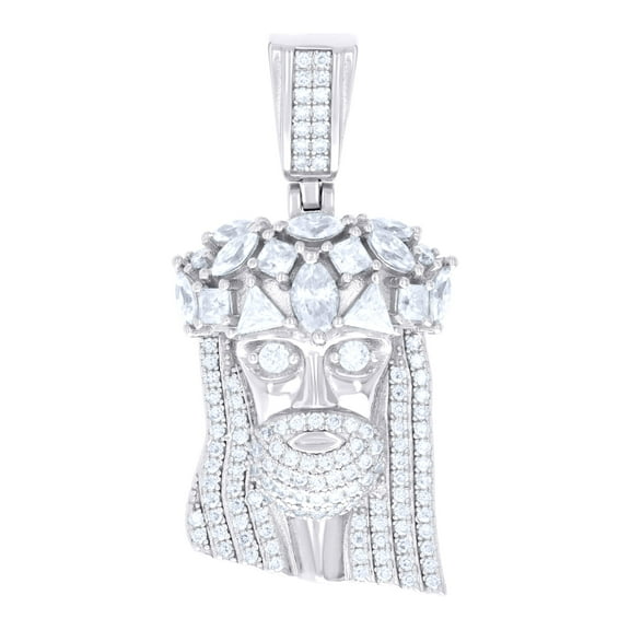 14K White Gold Look 925 Sterling Silver Mens 0.77ct, 1.55ct Baguette Round Moissanite Jesus Religious Pendant