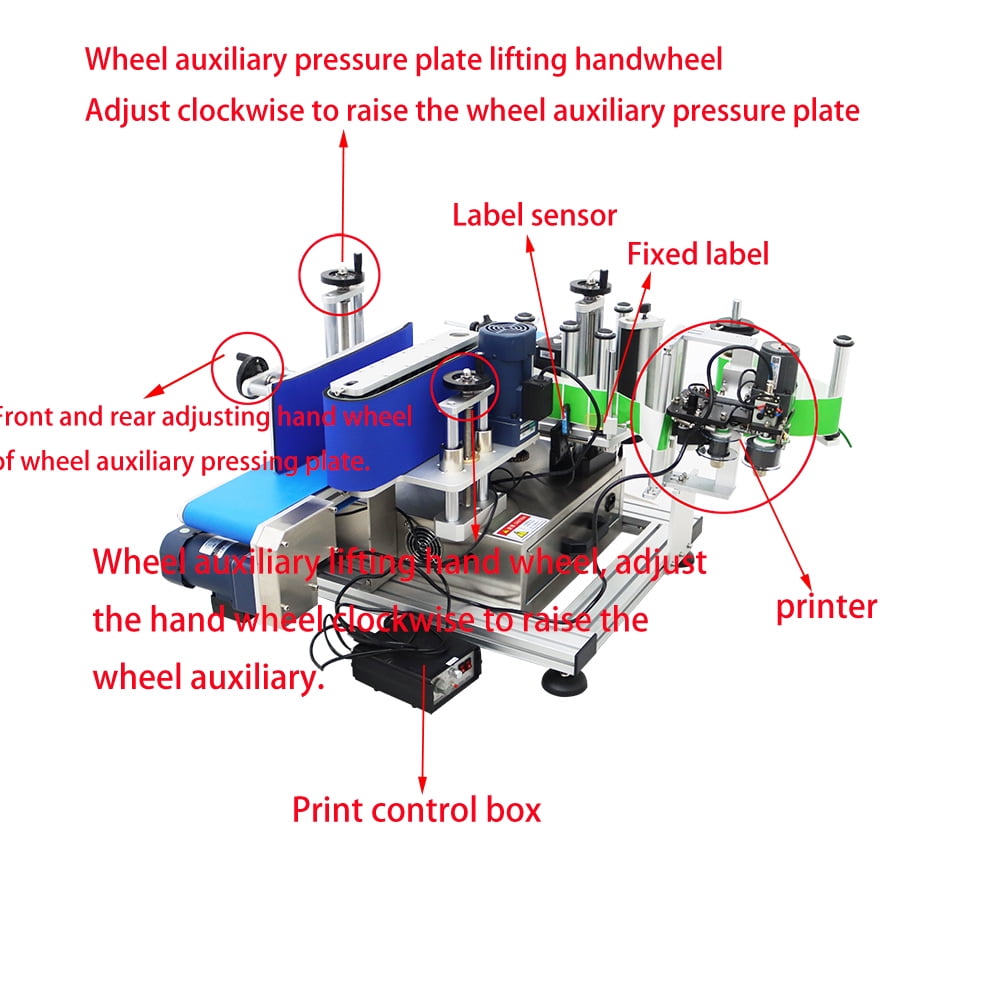 Conveyor Table Round Bottle High Speed Marking Labeling Machine Automatic Round Bottle Label Applicator Desktop Labeler Maker with Emergency Stop Switch and Touch Screen 110V 20-200PCS/min