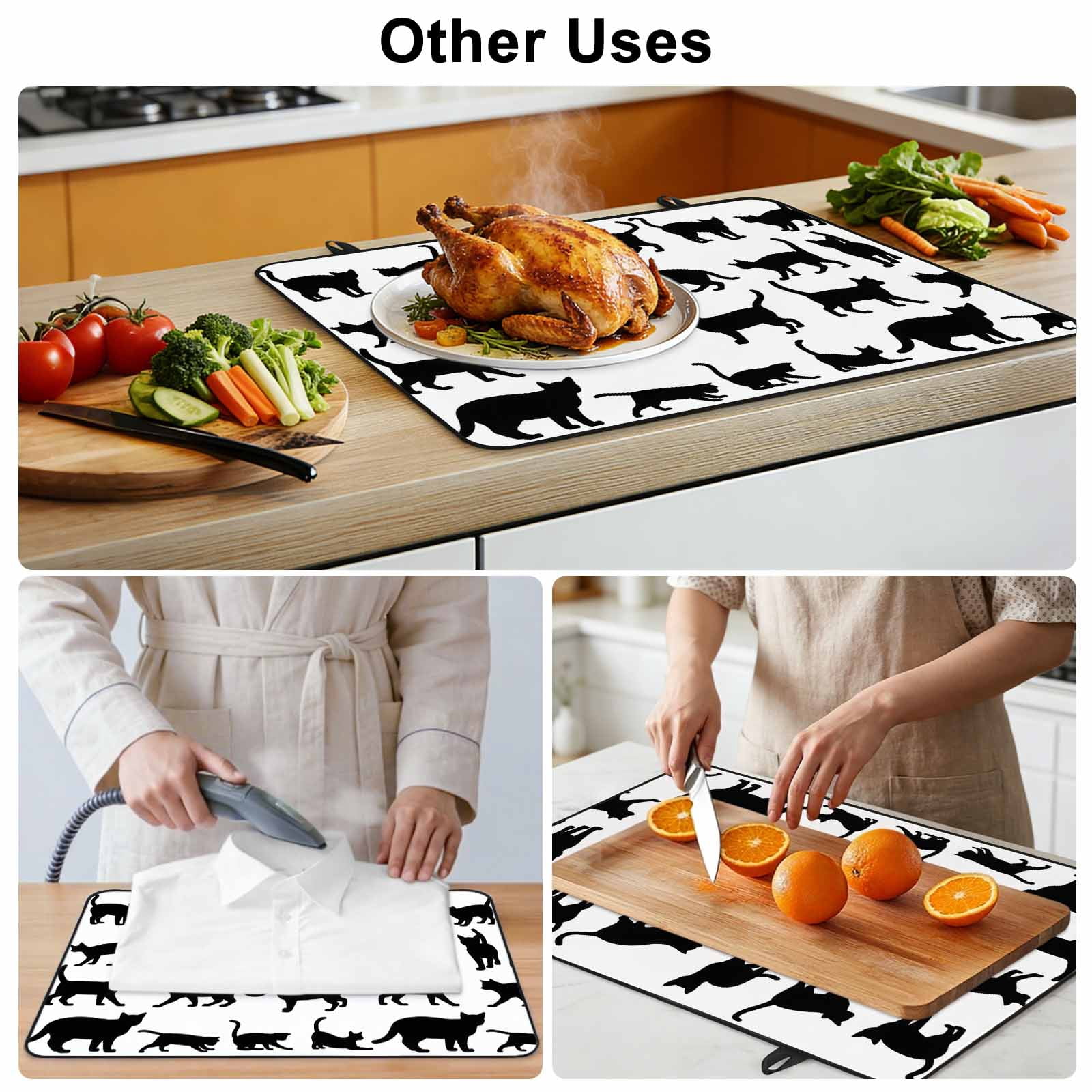 Black Cat Stove Top Cover for Electric Stove, Heat-proof & Non Slip Glass Top Stove Cover Protector, Modern Cartoon Animals Minimalist Kitchen Flat Cooktop Rubber Mat 24x21 Inches