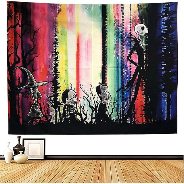 Tapiz de Pesadilla Antes de Navidad, Tapiz de Decoraciones de Halloween, Tapiz de Pesadilla, Regalos de Navidad, Tapices de decoración, Tapiz de Pared para Dormitorio estético (73 x 95 cm)