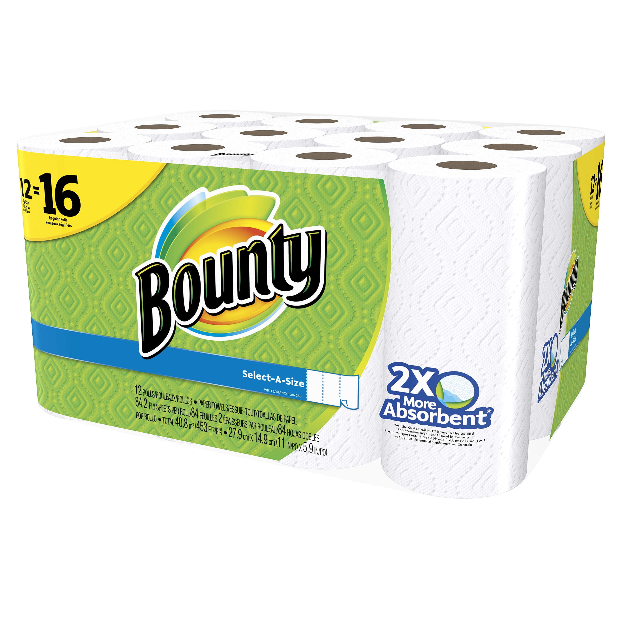 Bounty Paper Towel Roll Perforated Patterned Printed 2-Ply 6 Double Plus Rolls 