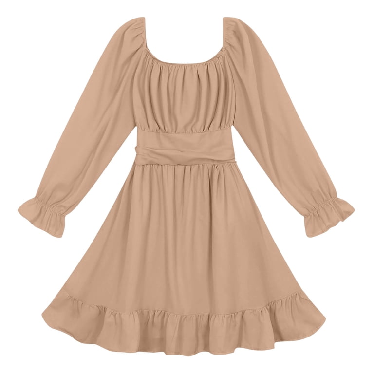 Girls Kids Dress Khaki Long Sleeve Dress Girls Fall Winter Dresses Girls  Formal Dresses Girls Christmas Outfit 8-9 Years - Walmart.com