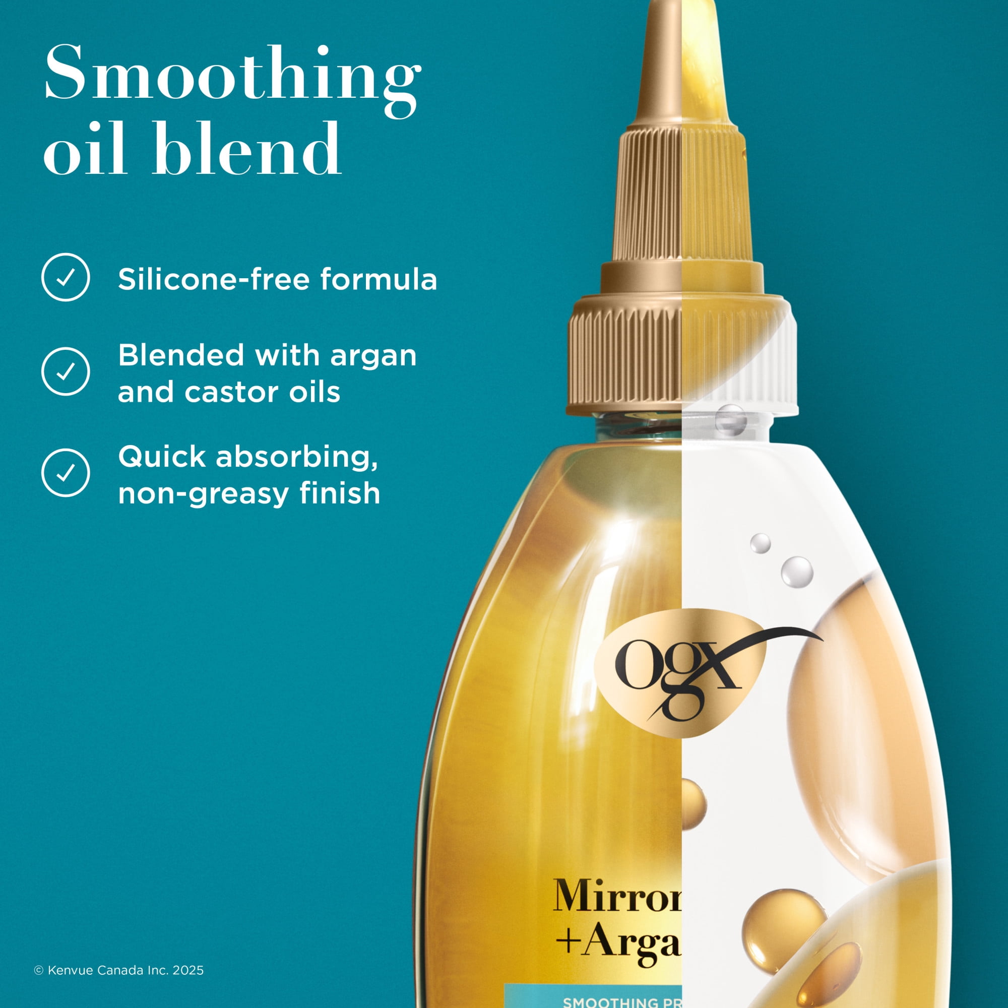 OGX Mirror Shine + Argan Oil Pre-Wash Hair Gloss, Smoothing Rinse Out Treatment for 48 Hours of Glossy Shine* & Nourishing Repair, Lightweight Hair Oil Mends Split Ends***, 118 mL