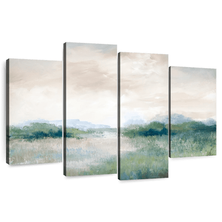 Elephant Stock Calming Vista Wall Art - Horizontal Multi Panel Canvas - Living Room Wall Decor - Abstract Multi Panel - Beige And Gray Decor By Nan - 36" x 22"