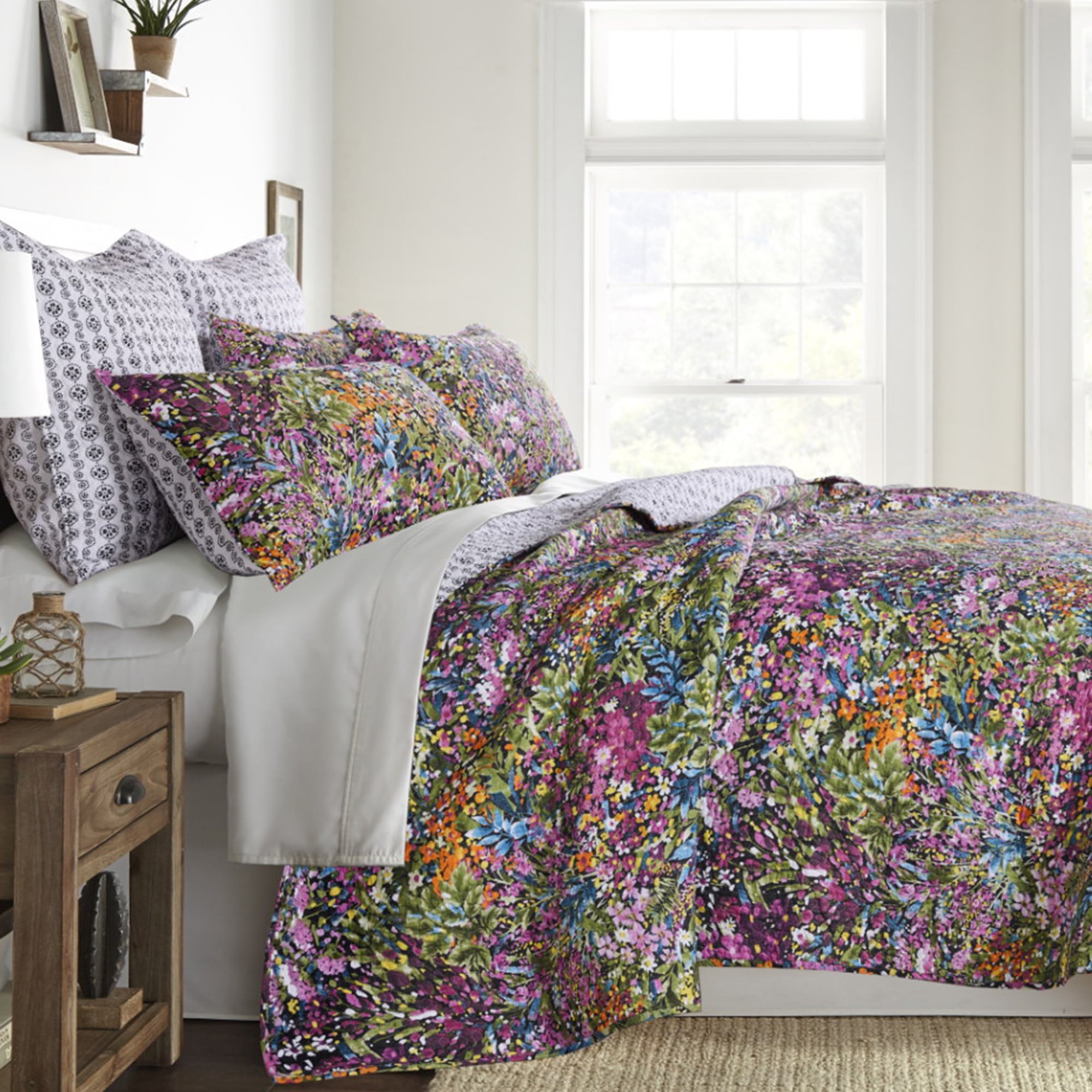 Levtex Home - Basel Quilt Set - King Quilt + Two King Pillow Shams - Multicolor Floral - Quilt Size (106x92in.) and Pillow Sham Size (36x20in. ) - Reversible - Cotton