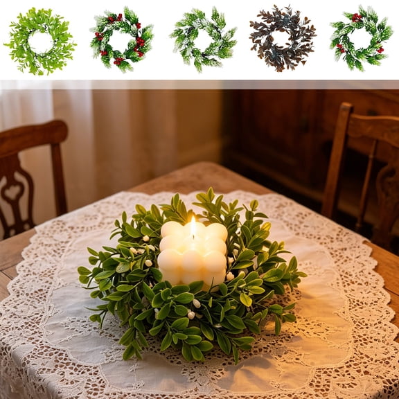 Ouuluon 1pcs christmas candle rings, multi-scene long-lasting candle wreaths, 8×8in Wreath For Dining Table Wedding Holiday Party Decor