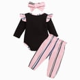 thumbnail image 4 of masbird Newborn Baby Girl Outfits Print Romper Pants Headband 3pcs Clothes Set Fall Winter 0 3 6 12 18 24 Months,Pink,0-3 M, 4 of 9