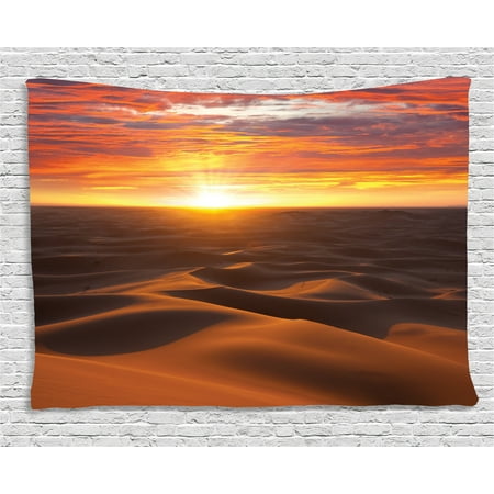 Golden Coral - Desert Tapestry, Dramatic Sunset Scenery at Sahara Dunes Arid Landscape Morrocco Summer Nature, Wall Hanging for Bedroom Living Room Dorm Decor, 80W X 60L Inches, Gold Yellow Coral, by Ambesonne