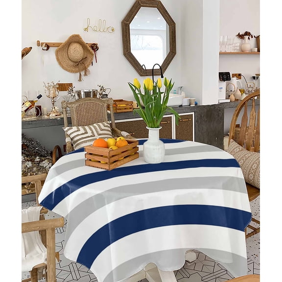 Navy Blue Grey Tablecloth Square Table Cloth 54x54, Waterproof Tablecloth Outdoor Table Cloth, Farmhouse Watercolor Modern Geometric Washable Table Cover for Kitchen Dining Party