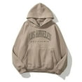 thumbnail image 2 of Womens Graphic Hoodies Trendy Loose Fit Los Angeles Letter Printed Hooded Sweatshirts Causal Long Sleeve Pullovers Fall V Neck Tops Jacket with Pockets Khaki 0803*sweatshirts XXL, 2 of 4