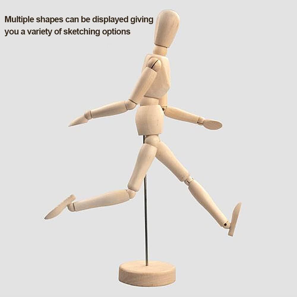 LQQBOX 2Pcs 12" Wood Poseable Mannequin, Artists Wooden Manikin Jointed Mannequin Art Figure Drawing Model Articulated Wood Human Model with Base Flexible Body Home Decoration Drawing Human Figure