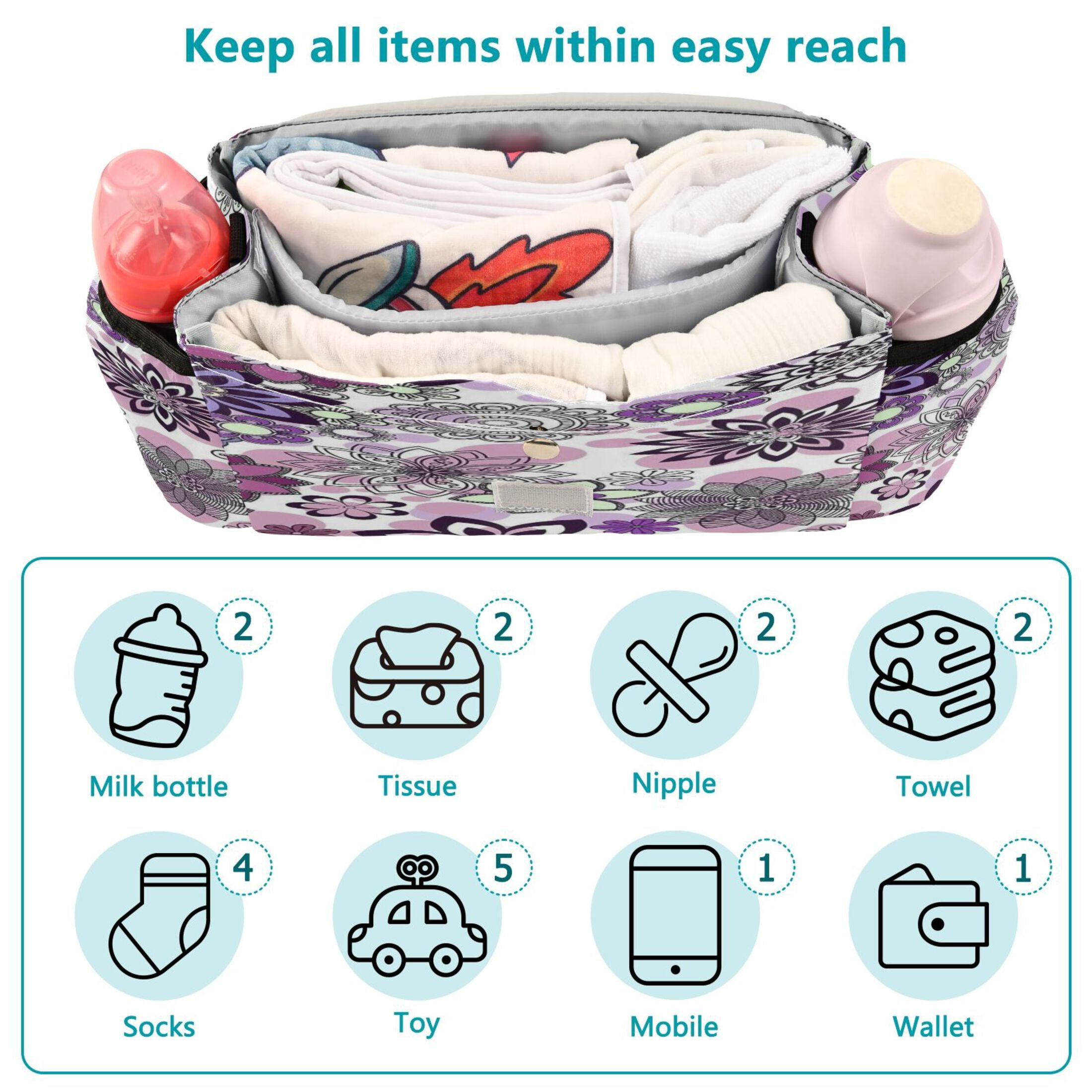 DIXRUYEE Stroller Organizer Circular Garden Of Flowers Printed