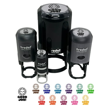 Good Job Happy Flower Teacher Student Self-Inking Rubber Stamp Ink Stamper - Black Ink - Mini 1/2 Inch