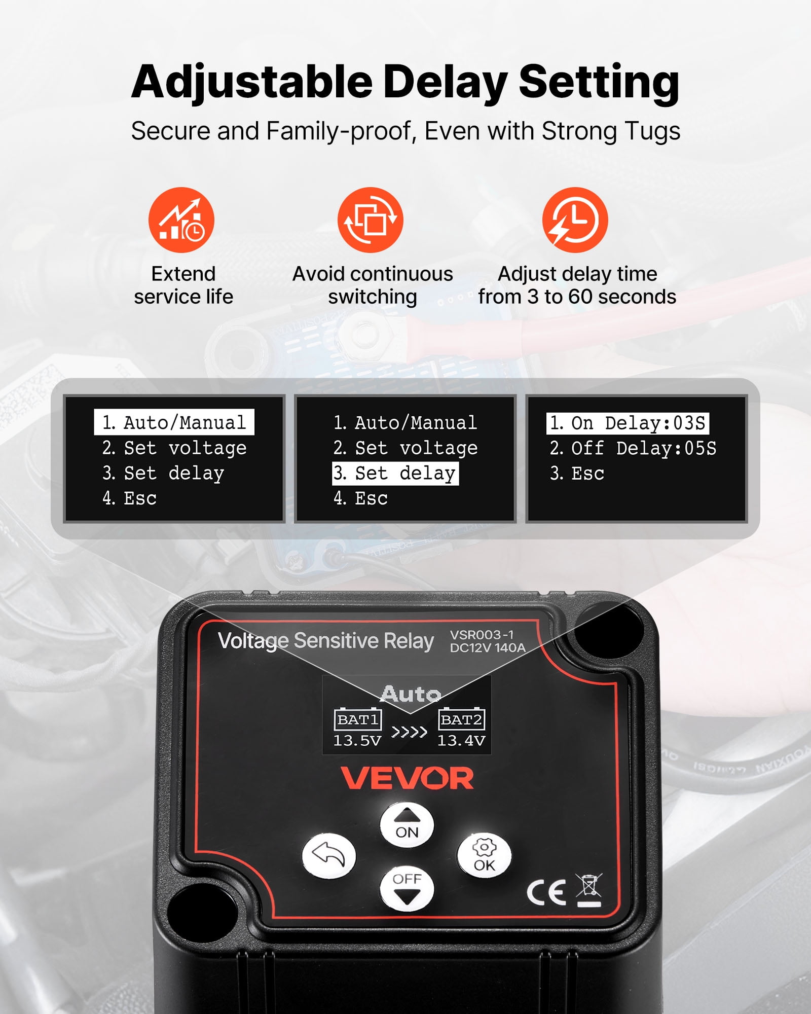 VEVOR Dual Battery Isolator Kit, 12V 140 Amp 20 ft 6AWG, Manual & Automatic Voltage Relay with LCD Voltmeter, Smart Battery Isolator for Lithium Batteries, Suitable for UTV