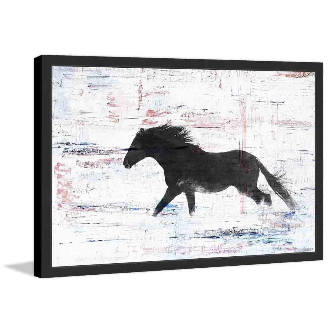Parvez Taj "Black Horse Stride" Framed Painting Print